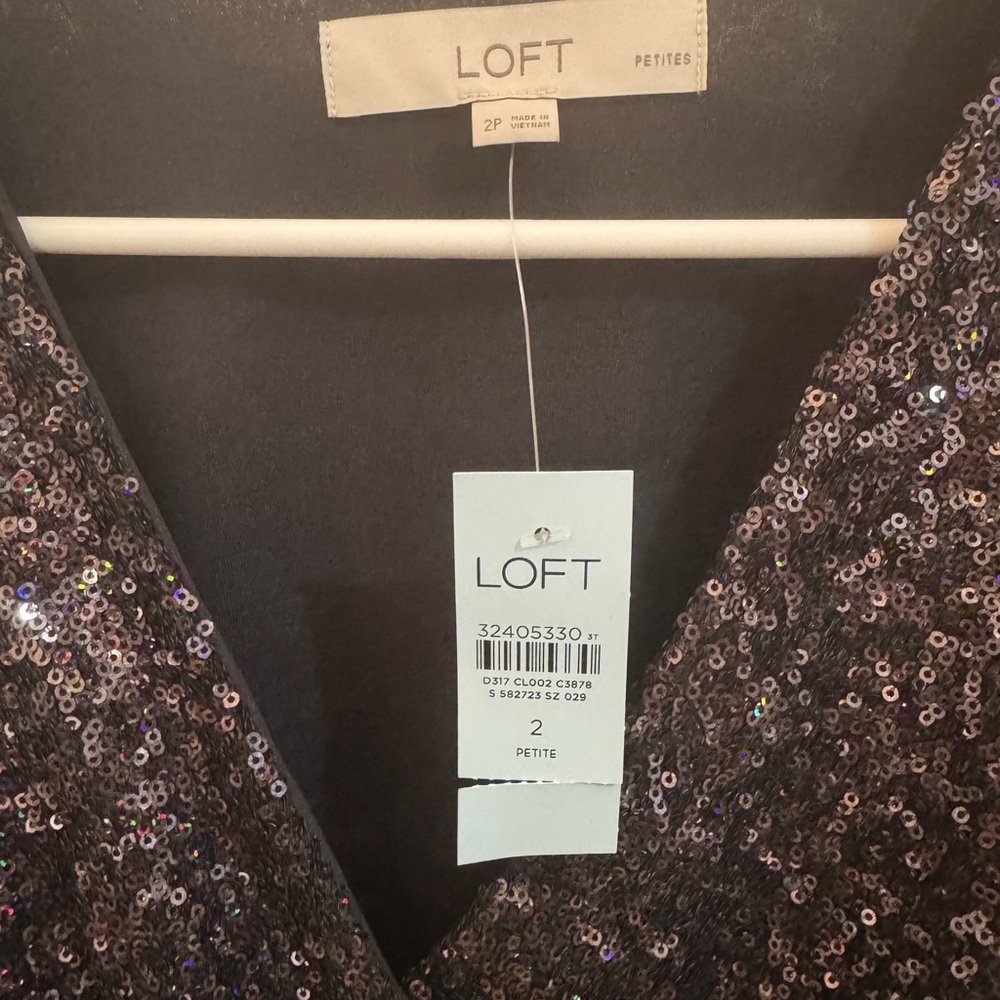 LOFT Shimmering Black Sequin Belted Dress Party Holiday Festival - Picture 7 of 7